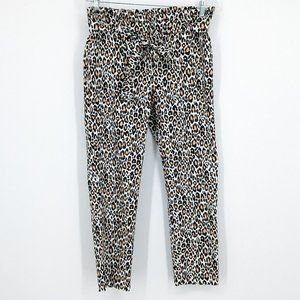 Love Scarlett Paperbag Waist Pants 10 White Black Tan Leopard Print Straight Leg